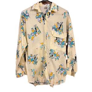 80s Heet sportswear Jazz Musicians Yellow Button Down Shirt Multi size